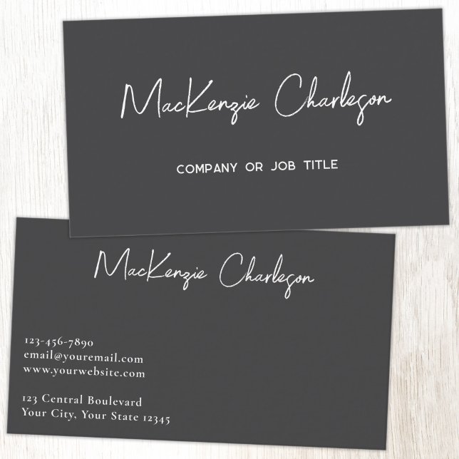 Simple Script Name Modern Slate Gray Business Card (Simple modern minimalist script professional business card design slate gray)