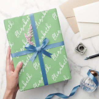 Simple Script Name Personalized Green Wrapping Paper