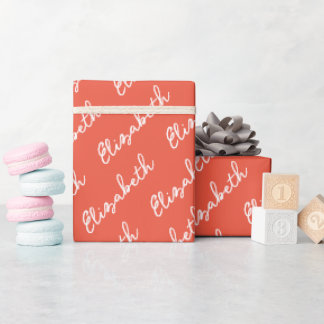 Simple Script Name Personalized Orange Wrapping Paper