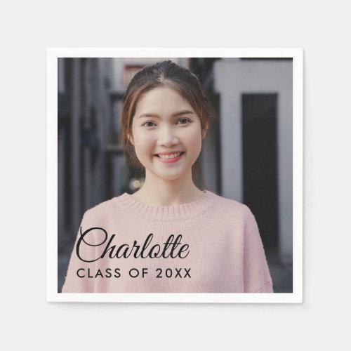 Simple Script Name Photo Graduation Party Napkins