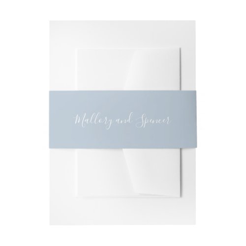 Simple Script Names Elegant Dusty Blue Wedding Invitation Belly Band