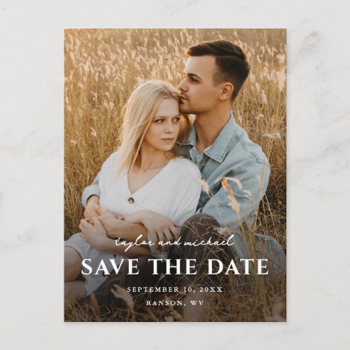 Simple Script Names Photo Wedding Save The Date Announcement Postcard