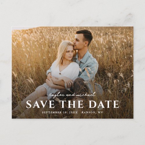 Simple Script Names Photo Wedding Save The Date Announcement Postcard