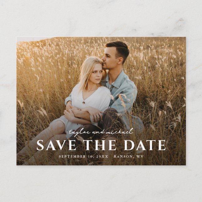 Simple Script Names Photo Wedding Save The Date Announcement Postcard (Front)