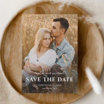 Simple Script Names Photo Wedding Save The Date Magnetic Invitation by stacey_meacham at Zazzle