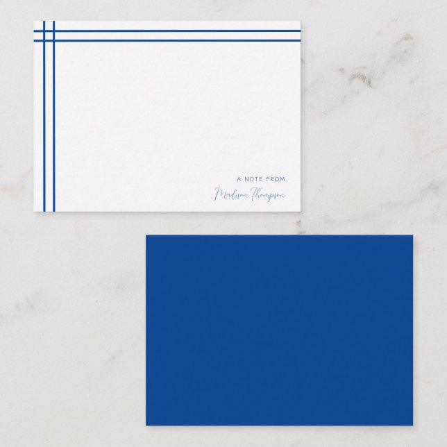 Simple Script Navy Blue 2 Side Double Border Note Card (Front/Back)