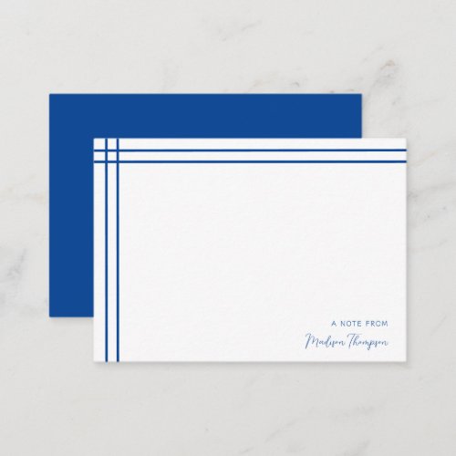 Simple Script Navy Blue 2 Side Double Border Note Card