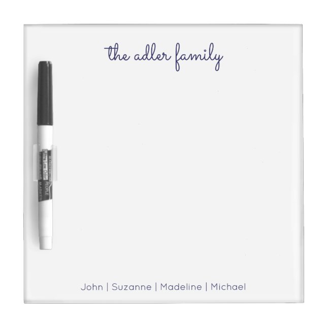 Simple Script Navy Blue Family Dry Erase Board (Front)