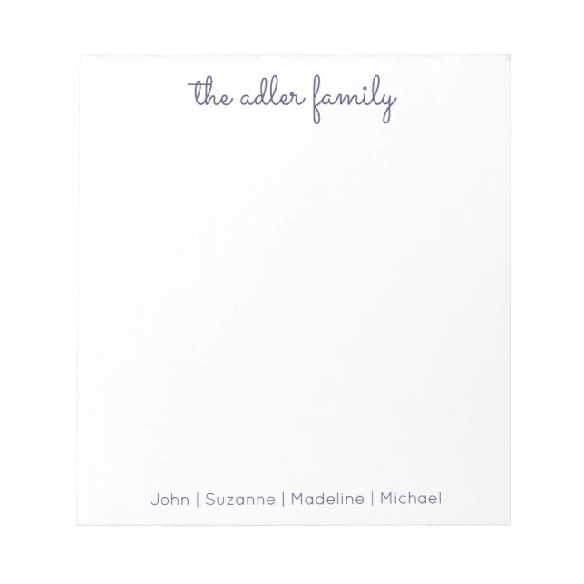 Simple Script Navy Blue Family Notepad (Front)
