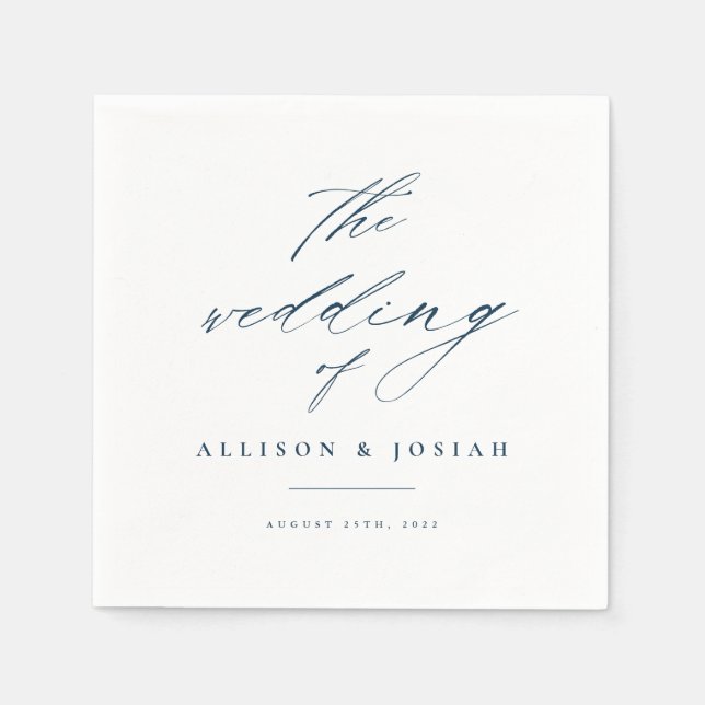 Simple Script Navy Blue Wedding Napkins (Front)