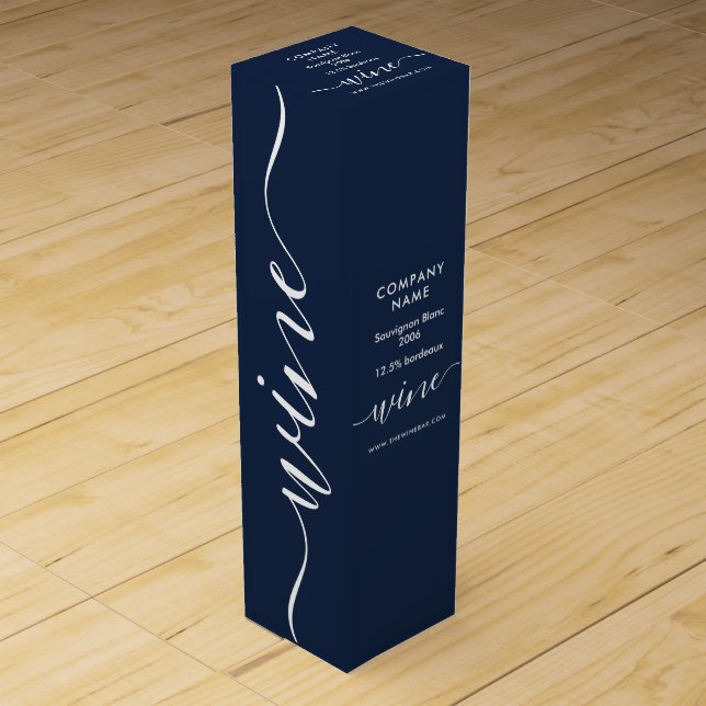 Simple Script - Navy Blue & White Wine Box (Front)