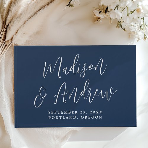 Simple Script Navy Photo Wedding Guest Book