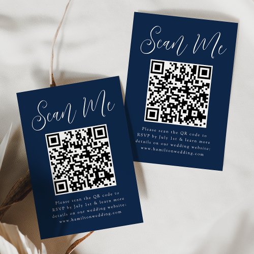 Simple Script Navy QR Code Wedding RSVP Enclosure Card