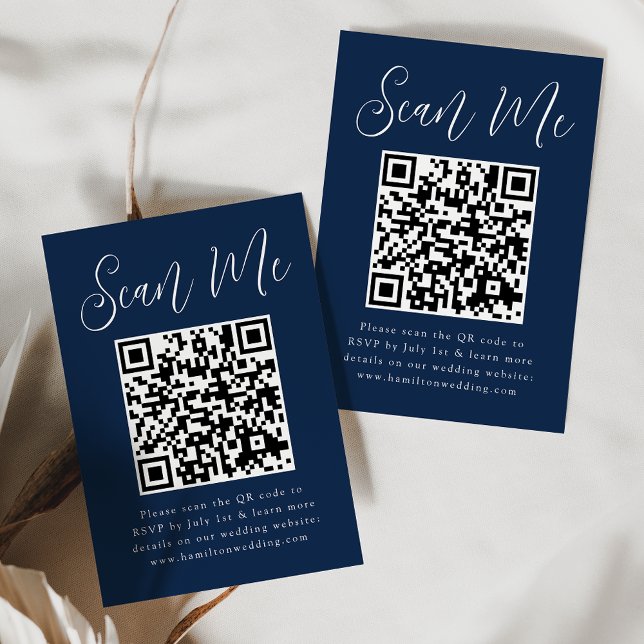Simple Script Navy QR Code Wedding RSVP Enclosure Card (Creator Uploaded)