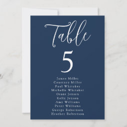 Simple Script Navy Table Number Seating Chart | Zazzle