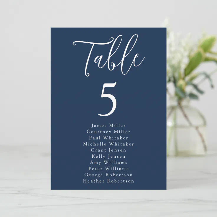 Simple Script Navy Table Number Seating Chart | Zazzle