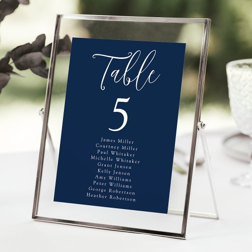 Simple Script Navy Table Number Seating Chart