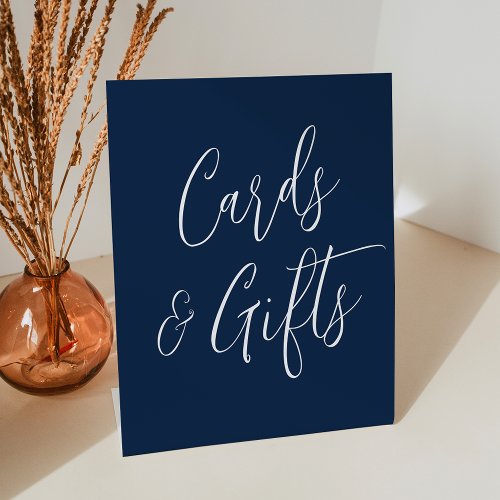Simple Script Navy Wedding Cards and Gifts Pedestal Sign