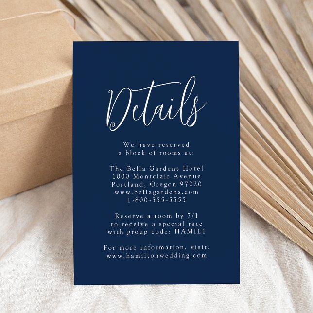 Simple Script Navy Wedding Details Enclosure Card (Creator Uploaded)