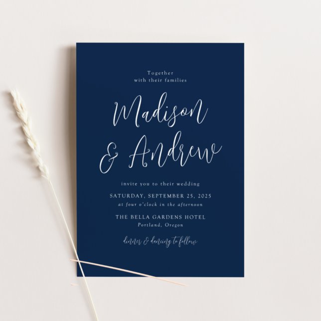 Simple Script Navy Wedding Invitation (Creator Uploaded)