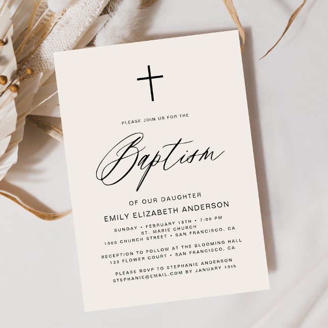Simple Script Neutral Beige Baptism Invitation (Creator Uploaded)