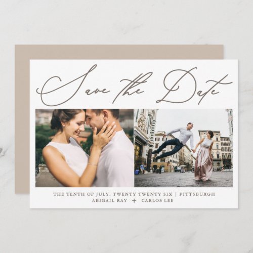 Simple Script Neutral Two Photo Modern Save The Save The Date