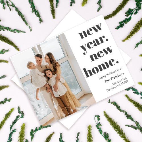 Simple Script New Year New Home Moving Photo Holiday Card