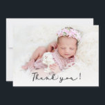 Simple Script Newborn Baby Photo Thank You Card<br><div class="desc">Simple Minimalist Modern Handwritten Script Photo Newborn Baby Thank You Birth Announcement Card. Features a pretty "thank you" text in a hand lettered font photo overlay script. Pre-made personal message at the back side in black and white. Gender neutral, great for baby girl or baby boy. Easy to personalize with...</div>