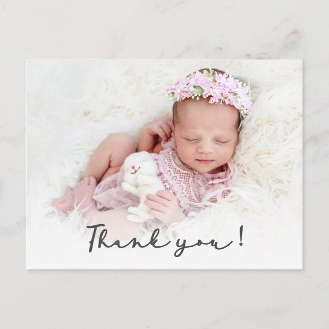Simple Script Newborn Baby Photo Thank You Postcard (Front)