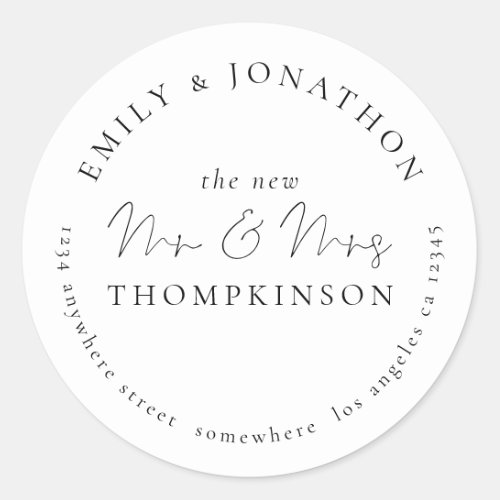 Simple Script Newlyweds Return Name Address Classic Round Sticker