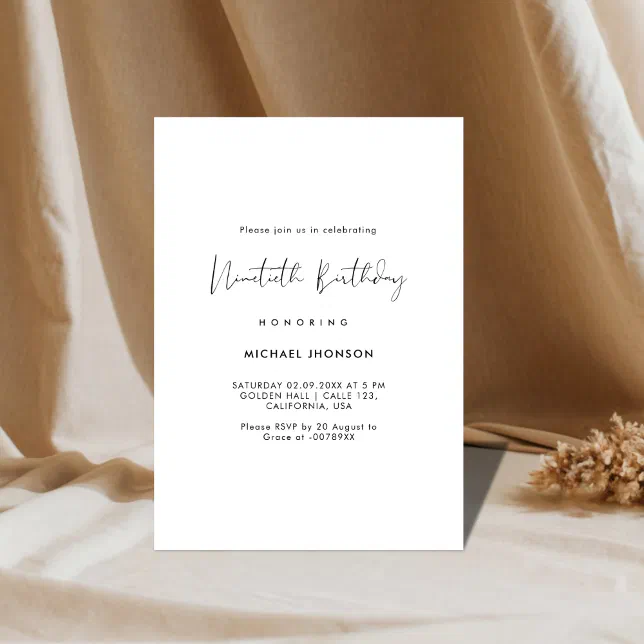 Simple Script Ninetieth Birthday Invitation | Zazzle