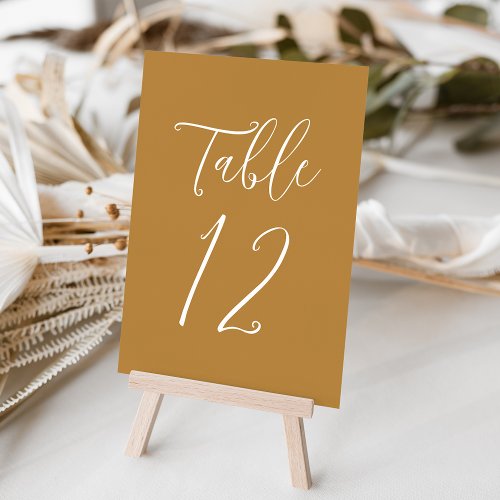Simple Script Ocher Wedding Table Number