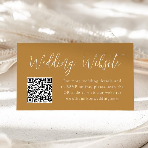 Simple Script Ocher Wedding Website QR Code Enclosure Card