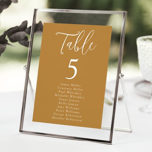 Simple Script Ochre Table Number Seating Chart