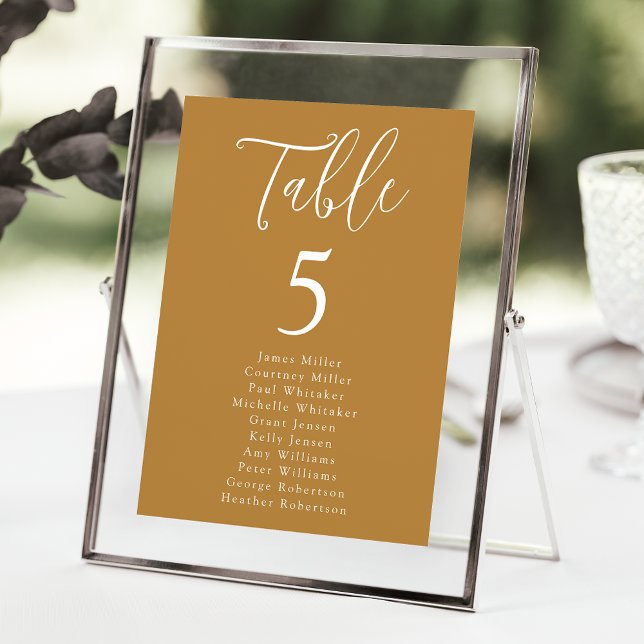 Simple Script Ochre Table Number Seating Chart (Creator Uploaded)