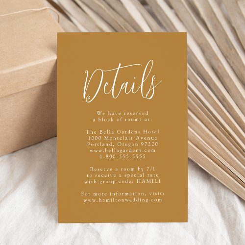 Simple Script Ochre Wedding Details Enclosure Card