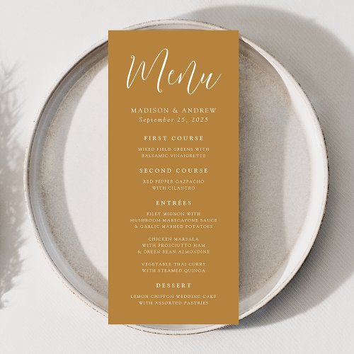 Simple Script Ochre Wedding Menu