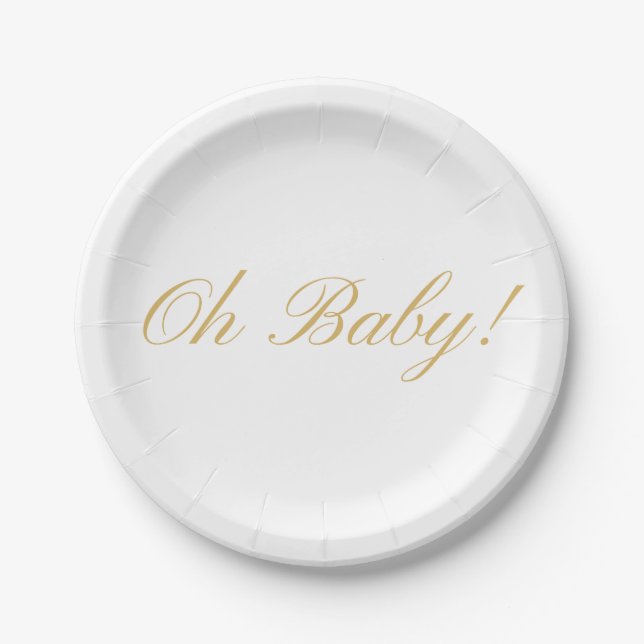 Simple Script Oh Baby| Baby Shower  Paper Plates (Front)