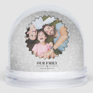 Simple Script ''Our Family'' Custom 2Photo Snow Globe