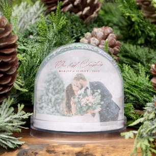 Simple Script Our First Christmas Wedding Photo Snow Globe