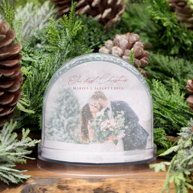 Simple Script Our First Christmas Wedding Photo Snow Globe (Winter)