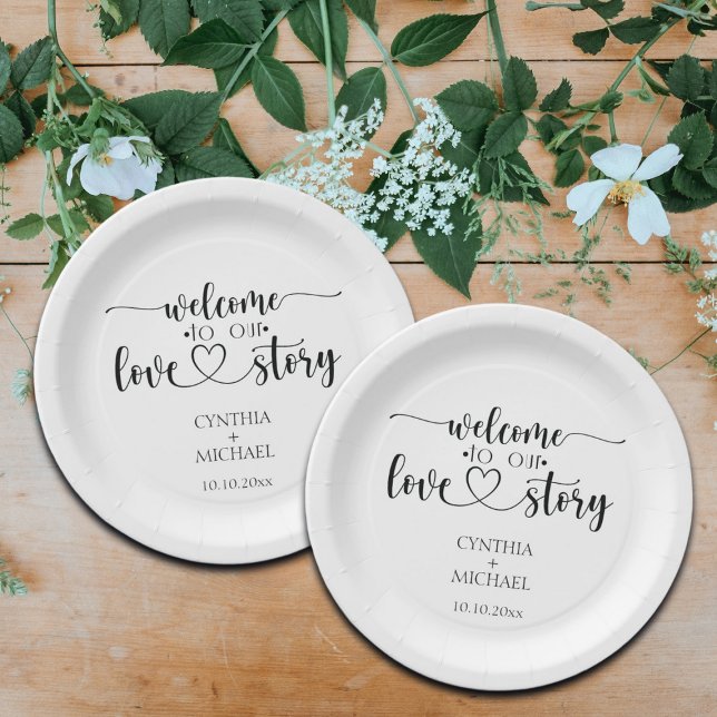 Simple Script 'our Love Story' Wedding  Paper Plates (Creator Uploaded)