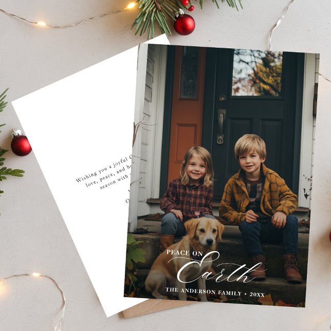 Simple Script Peace On Earth Christmas Photo Holiday Card (Creator Uploaded)