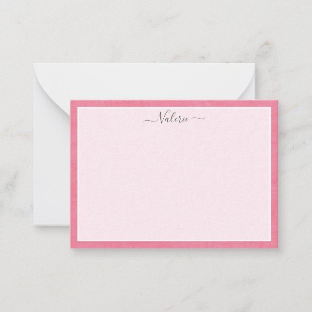 Simple Script Personalized Girly Pink Note Card (Front)