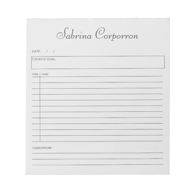 Simple Script Personalized Grey To Do List Notepad (Front)