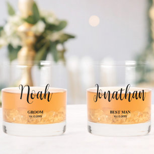 Simple Script Personalized Groomsmen Wedding Party Whiskey Glass