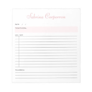 Simple Script Personalized Pink To Do List Notepad