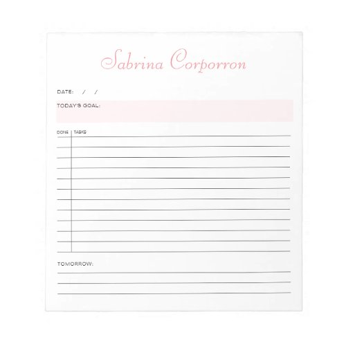 Simple Script Personalized Pink To Do List Notepad