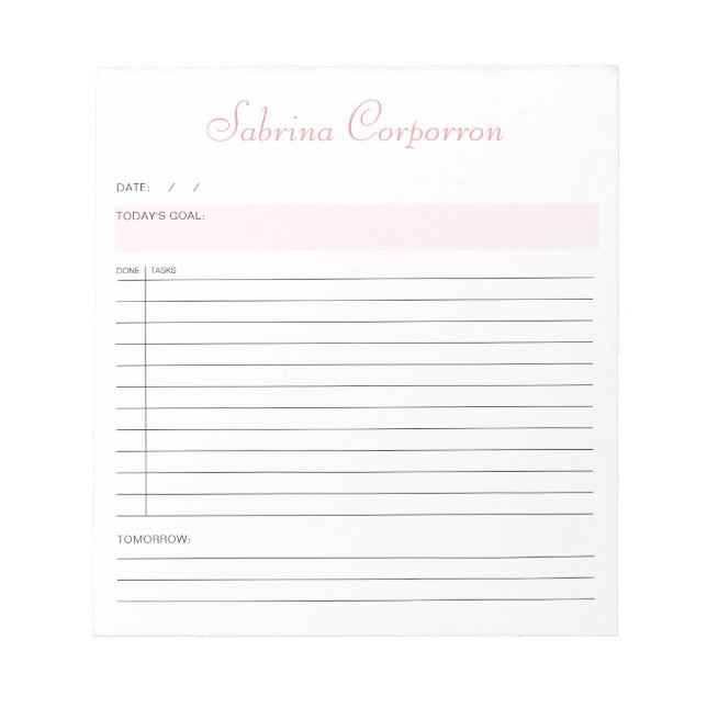 Simple Script Personalized Pink To Do List Notepad (Front)