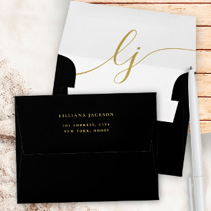 Simple Script Personalized Stationery Black Gold Envelope